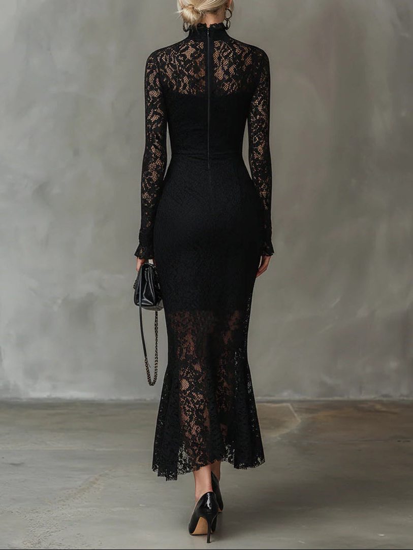Naya | Lace Maxi Dress with Turtleneck and Long Sleeves for Women