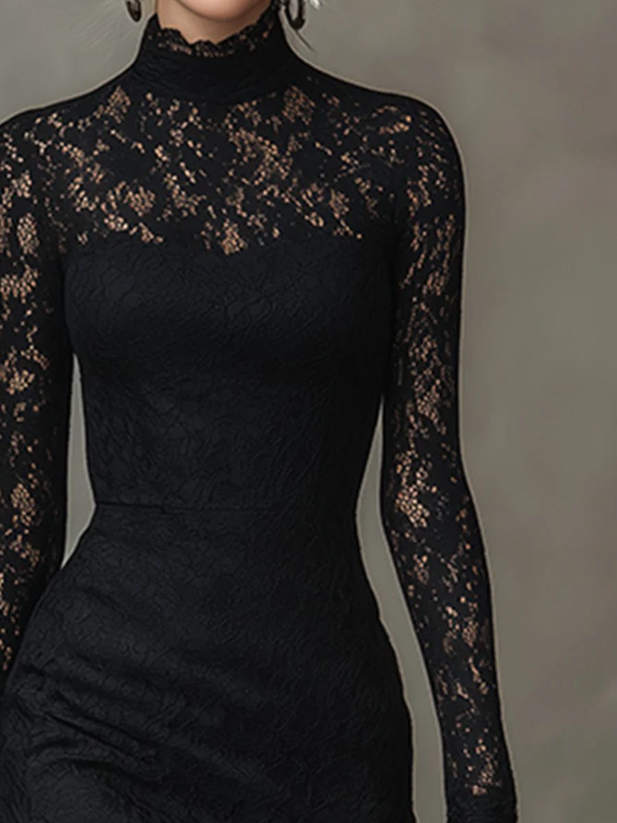 Naya | Lace Maxi Dress with Turtleneck and Long Sleeves for Women