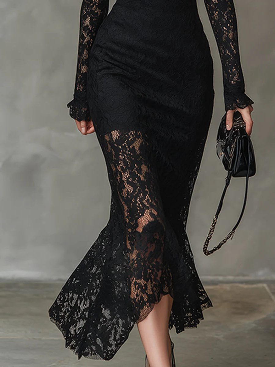Naya | Lace Maxi Dress with Turtleneck and Long Sleeves for Women