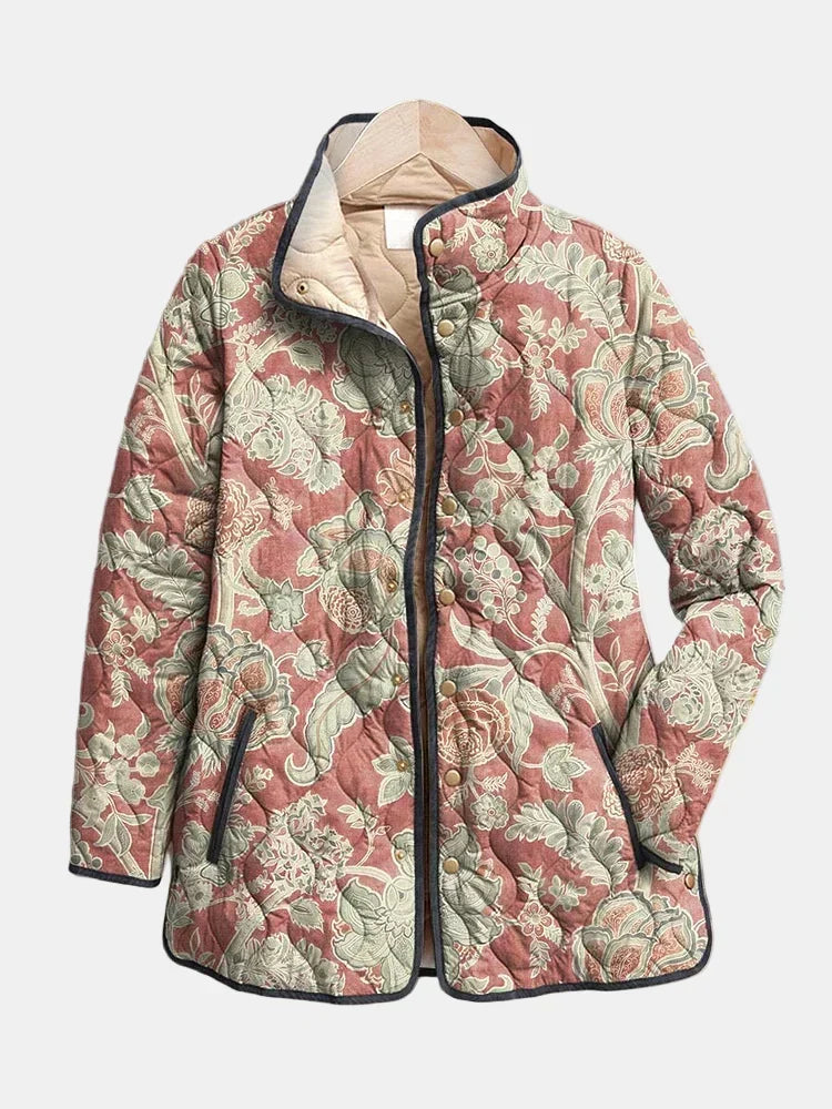 Women's Oversized Wrap Front Quilted Jacket with Floral Print