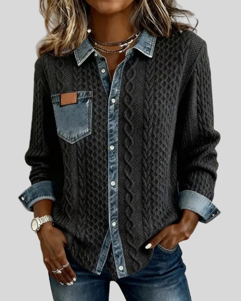 Nehemiah | Cable Knit Button-Up Shirt with Long Sleeves for Women