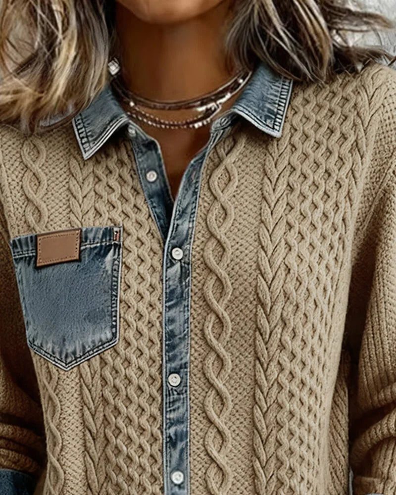 Nehemiah | Cable Knit Button-Up Shirt with Long Sleeves for Women