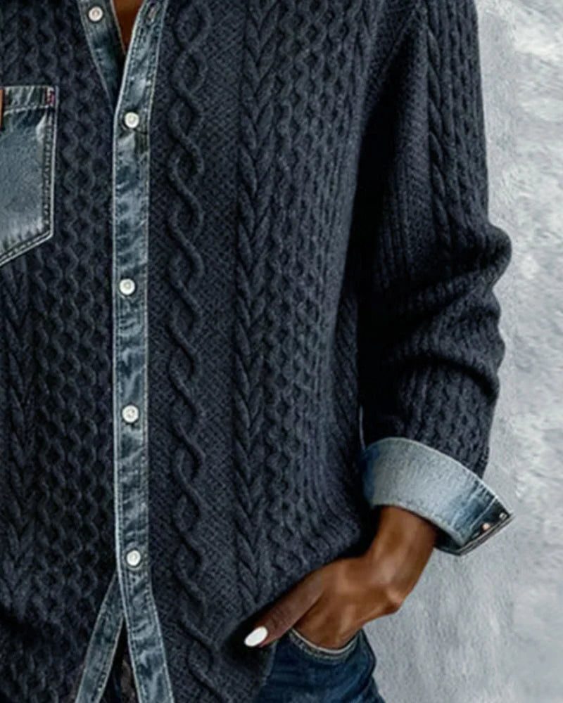 Nehemiah | Cable Knit Button-Up Shirt with Long Sleeves for Women