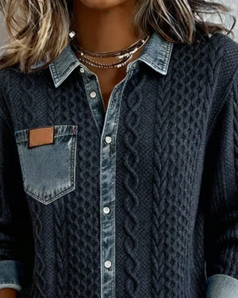 Nehemiah | Cable Knit Button-Up Shirt with Long Sleeves for Women