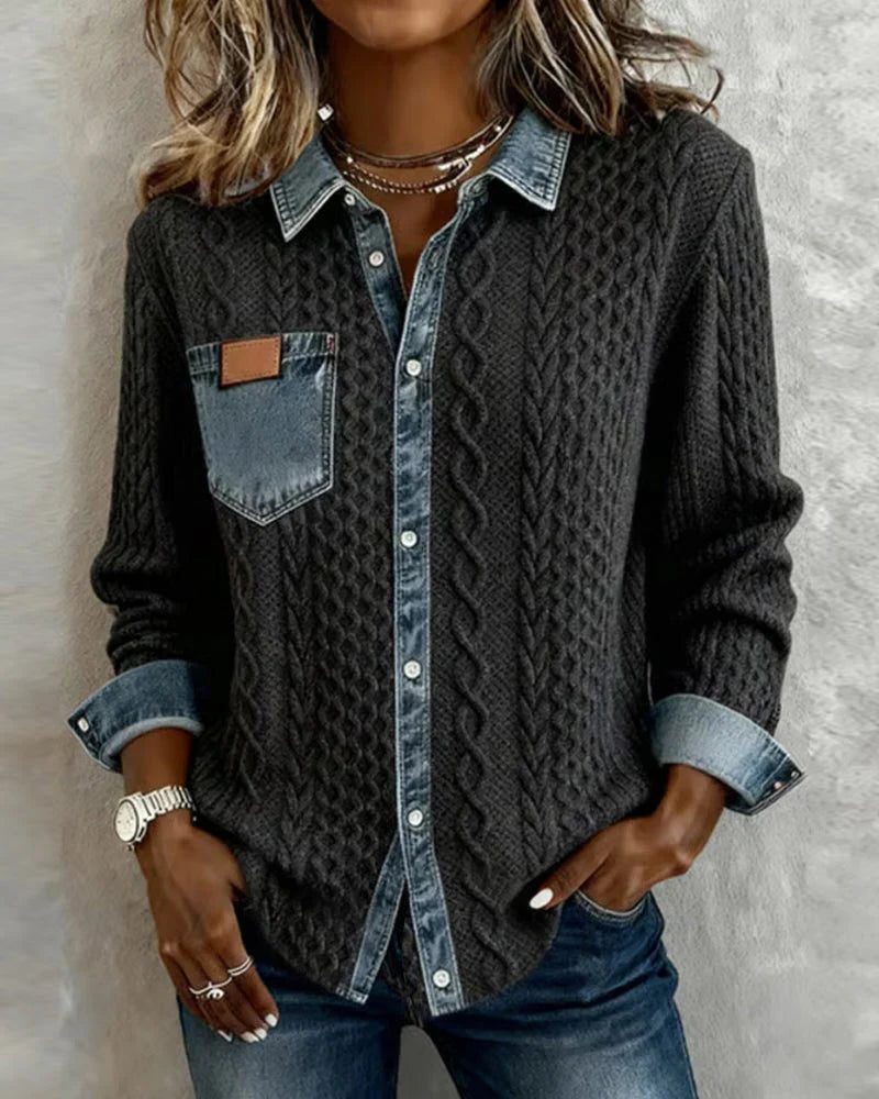 Nehemiah | Cable Knit Button-Up Shirt with Long Sleeves for Women