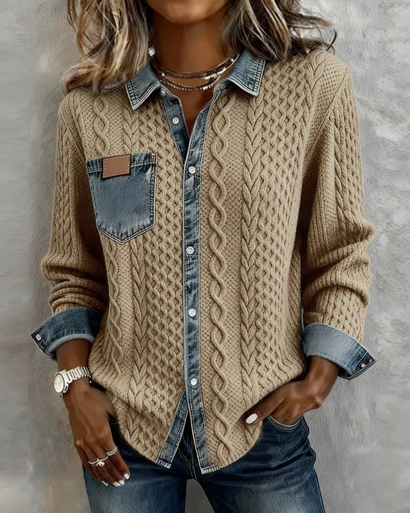 Nehemiah | Cable Knit Button-Up Shirt with Long Sleeves for Women