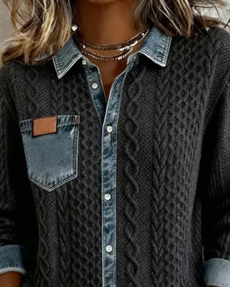Nehemiah | Cable Knit Button-Up Shirt with Long Sleeves for Women