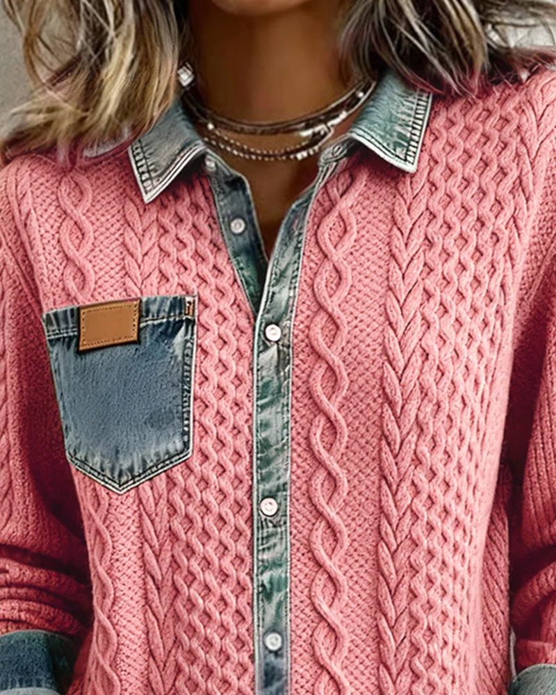 Nehemiah | Cable Knit Button-Up Shirt with Long Sleeves for Women