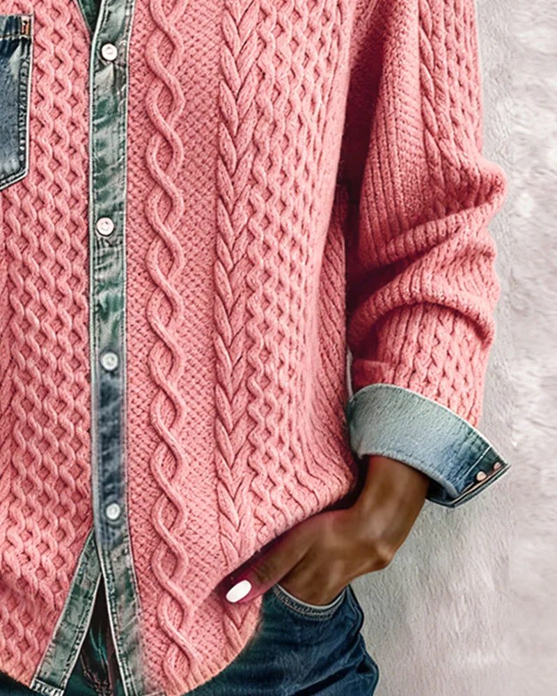 Nehemiah | Cable Knit Button-Up Shirt with Long Sleeves for Women