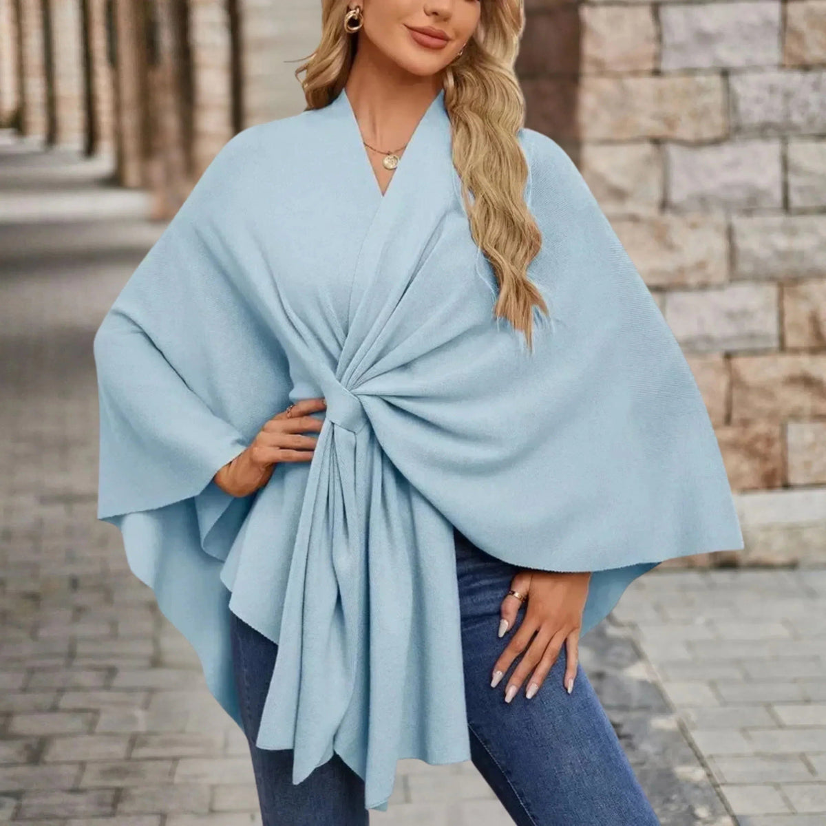 Nerina | Wrap Poncho with Front Knot for Women
