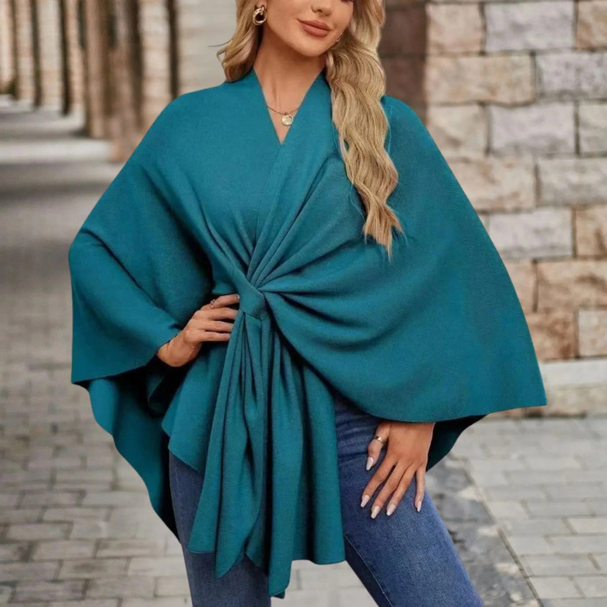 Nerina | Wrap Poncho with Front Knot for Women