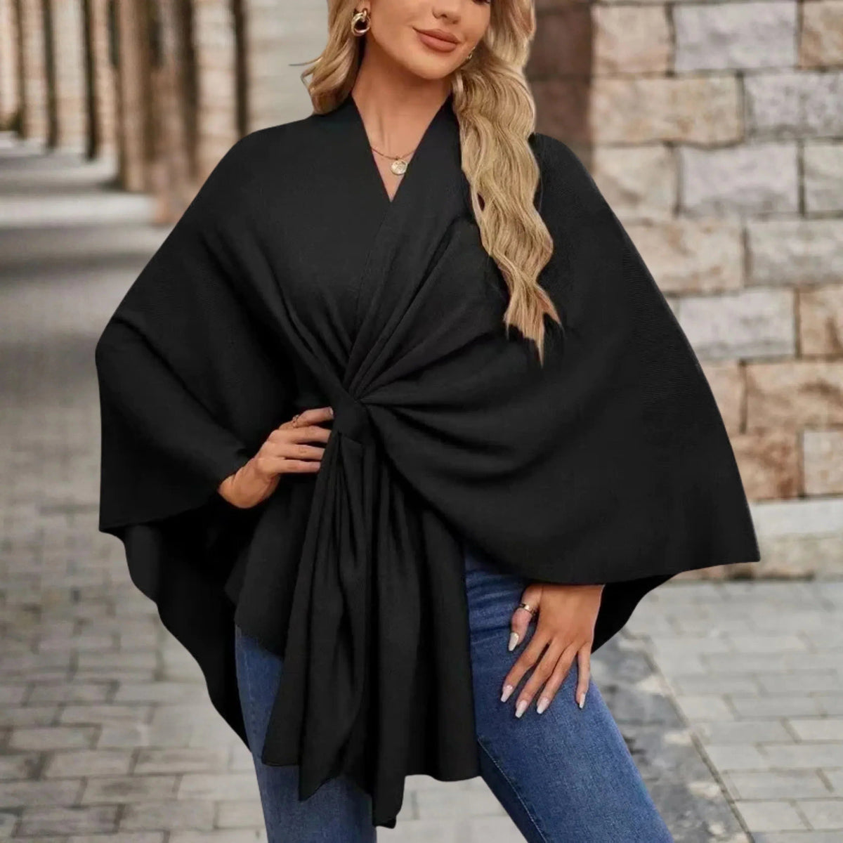 Nerina | Wrap Poncho with Front Knot for Women