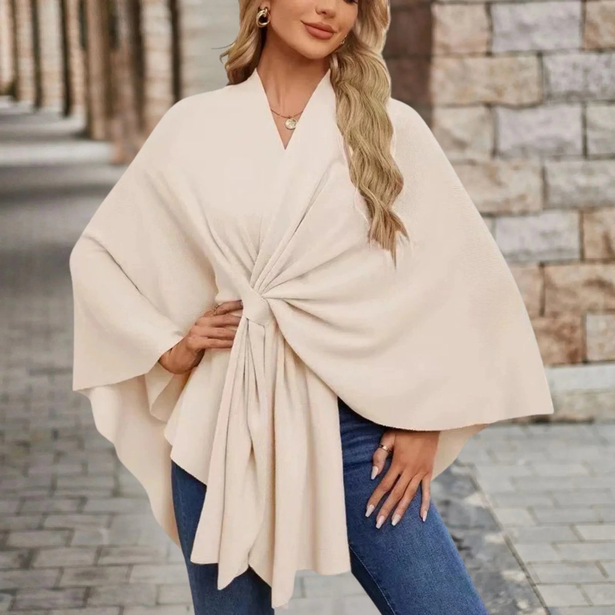 Nerina | Wrap Poncho with Front Knot for Women