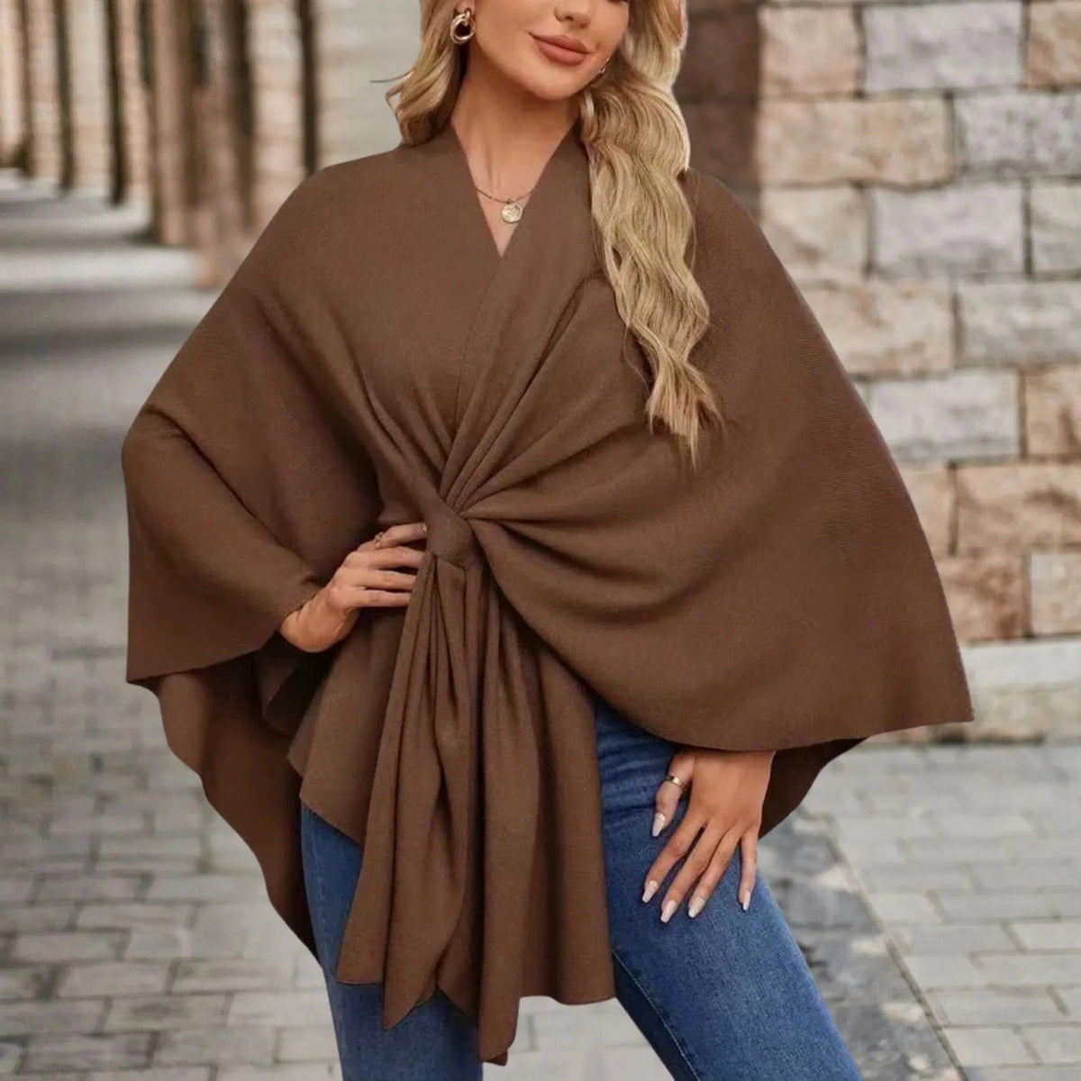 Nerina | Wrap Poncho with Front Knot for Women