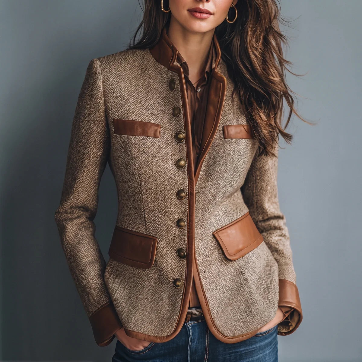 Nerine Tweed Leather Trim Jacket