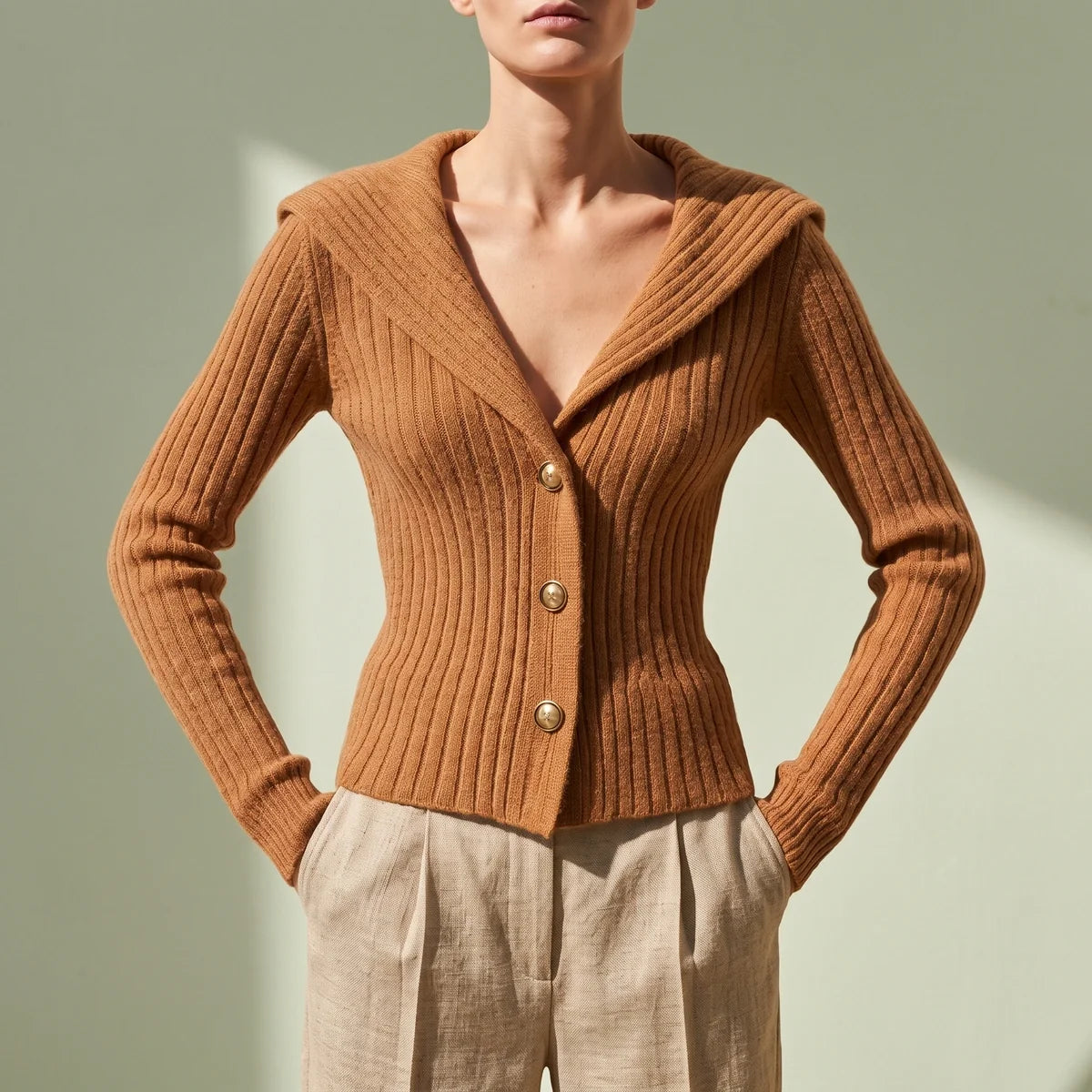 Nerys Ribbed Fold Over Collar Button Cardigan