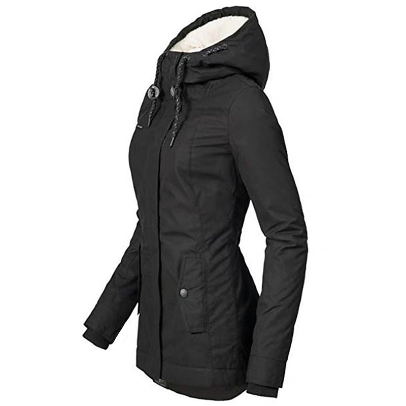Women's Parka with Hood and Lining | Zip Closure, Pockets | For Winter | Size S-2XL | Army Green, Black, Light Green, Dark Blue