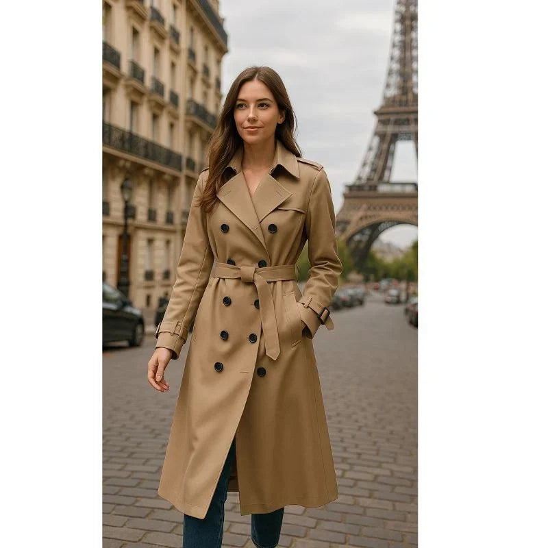 Women's Double-Breasted Trench Coat with Belt