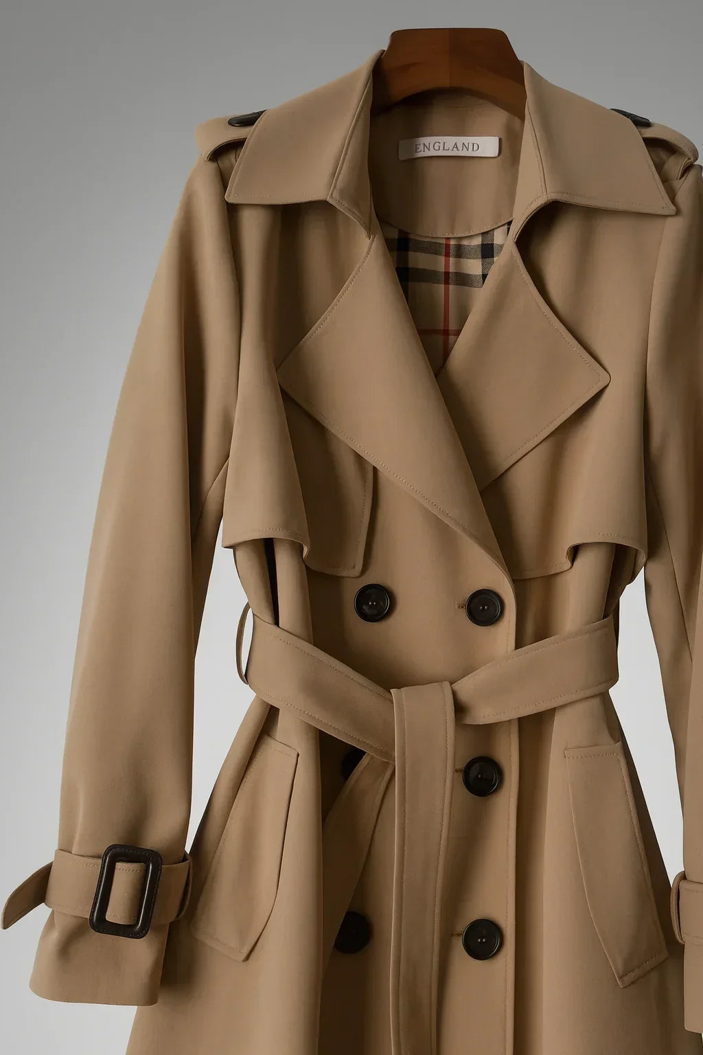 Women's Double-Breasted Trench Coat with Belt