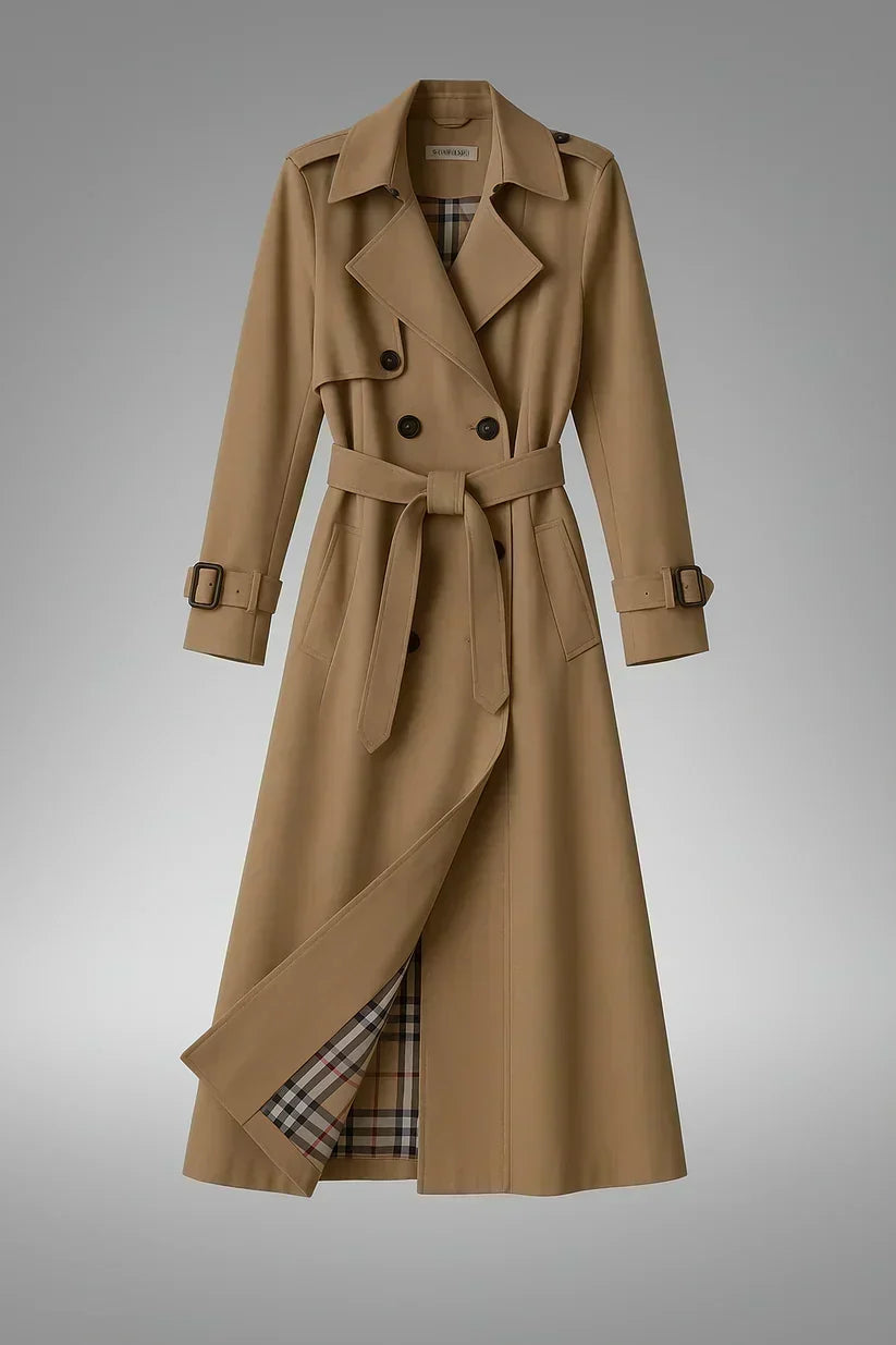 Women's Double-Breasted Trench Coat with Belt