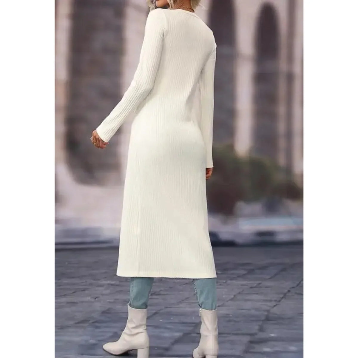 Niamh | Women's V-Neck Longline Knit Cardigan Jacket with Button Front