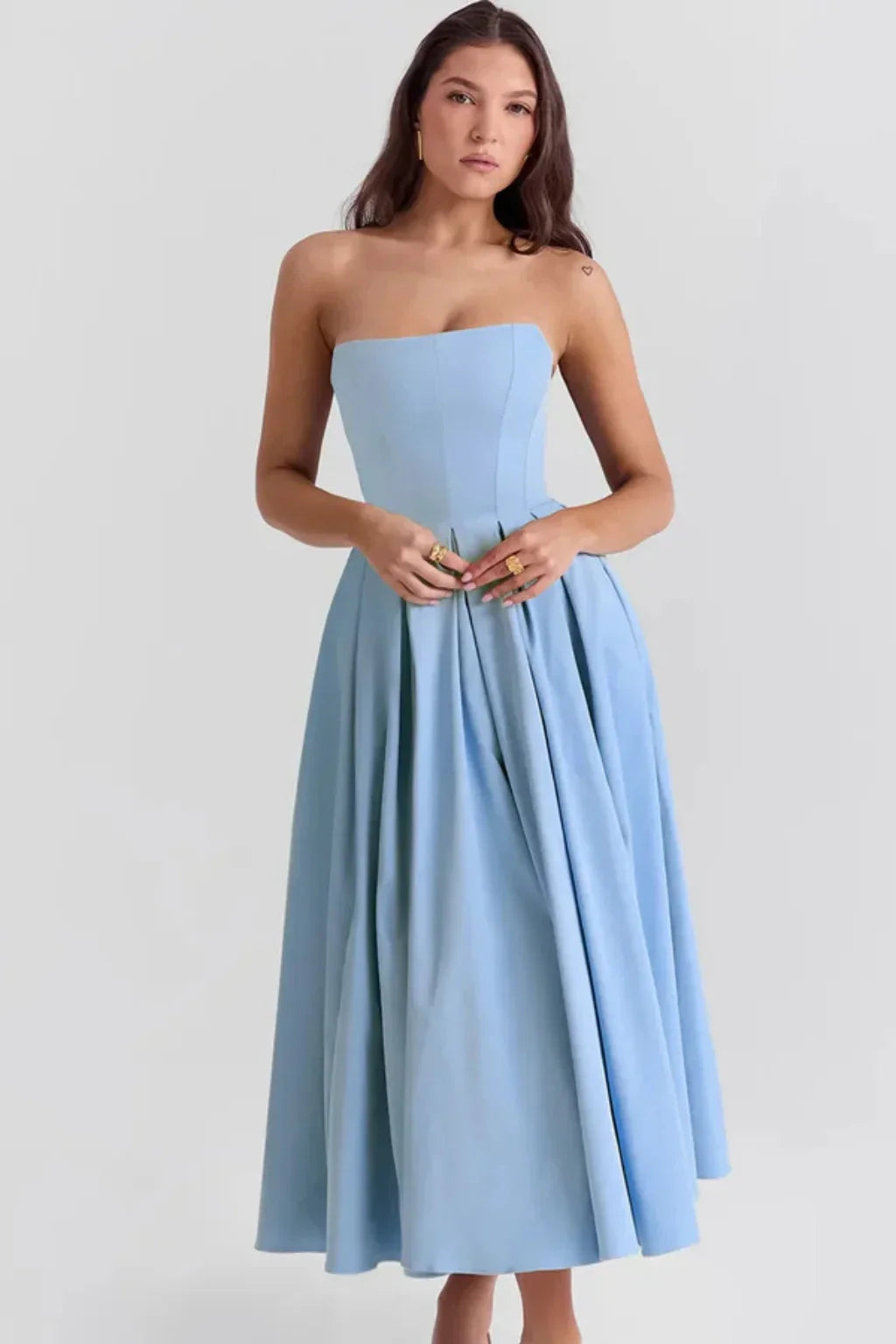 Nicola | Strapless Corset Formal Midi Dress