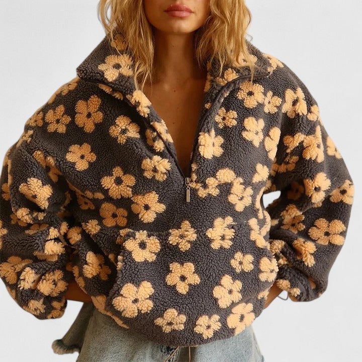 Nika | Floral Fleece Quarter Zip Pullover for Women