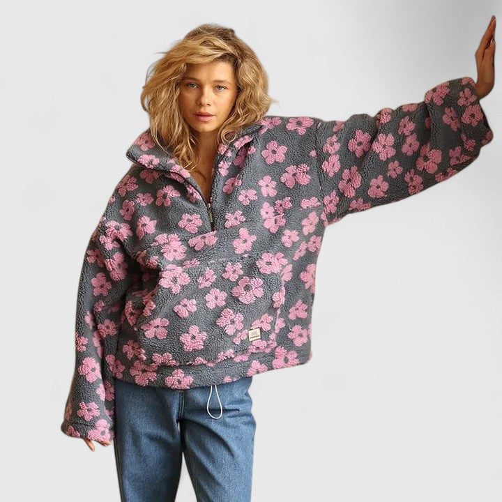 Nika | Floral Fleece Quarter Zip Pullover for Women