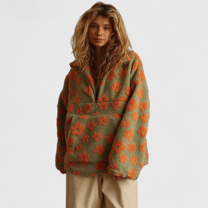 Nika | Floral Fleece Quarter Zip Pullover for Women