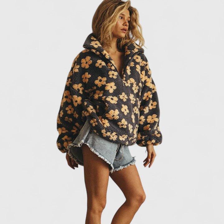 Nika | Floral Fleece Quarter Zip Pullover for Women