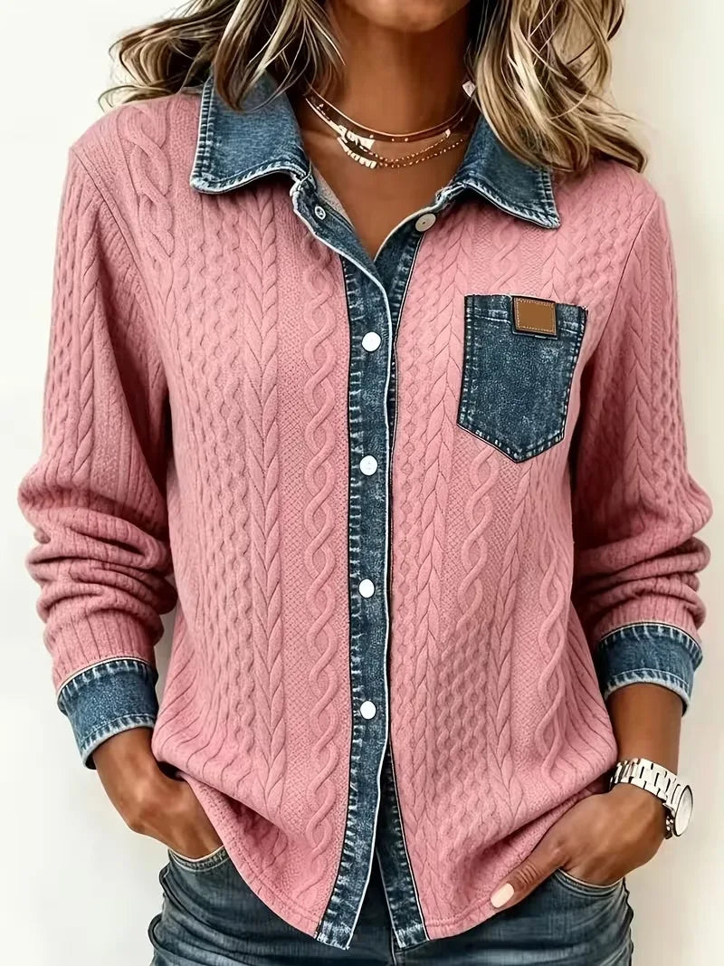 Nina | Women's Denim-Look Cable-Knit Cardigan