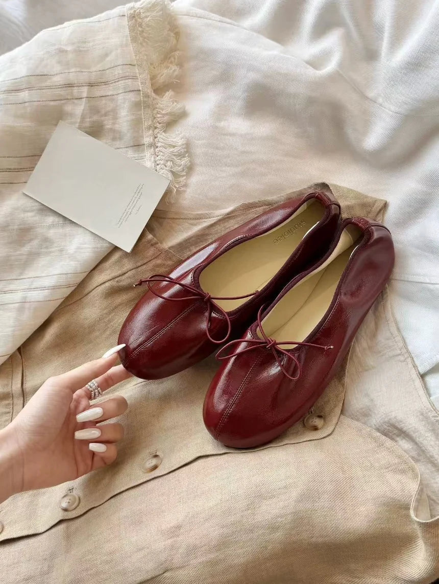 Roswitha Glossy Bow Slip-On Ballet Flats