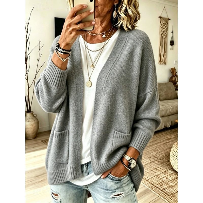 Noa | Ribbed Knit Long Cardigan with Pockets for Women