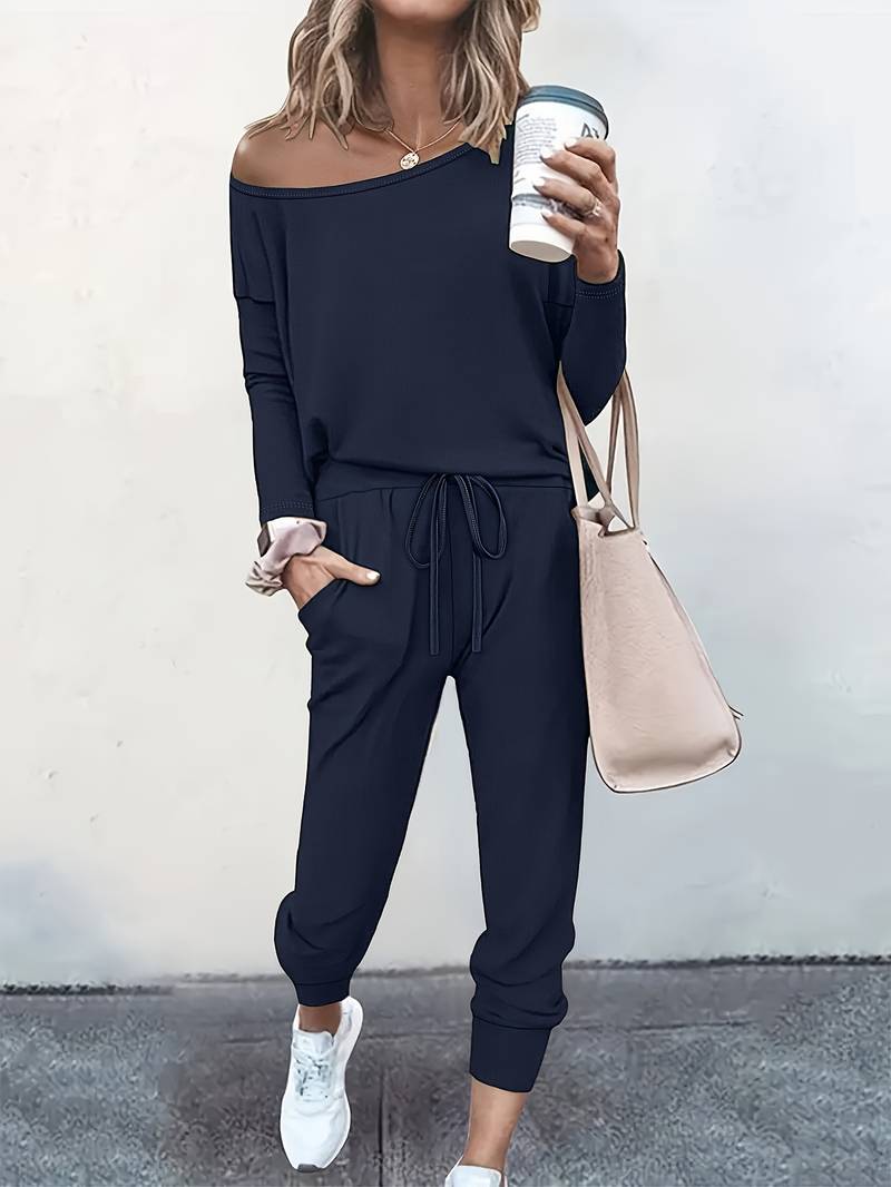 Women's Two Piece Jogger Set in Breathable Fabric | Adjustable Drawstring Waist, Elastic Ankle Cuffs | Size XS-2XL, 5 Colors