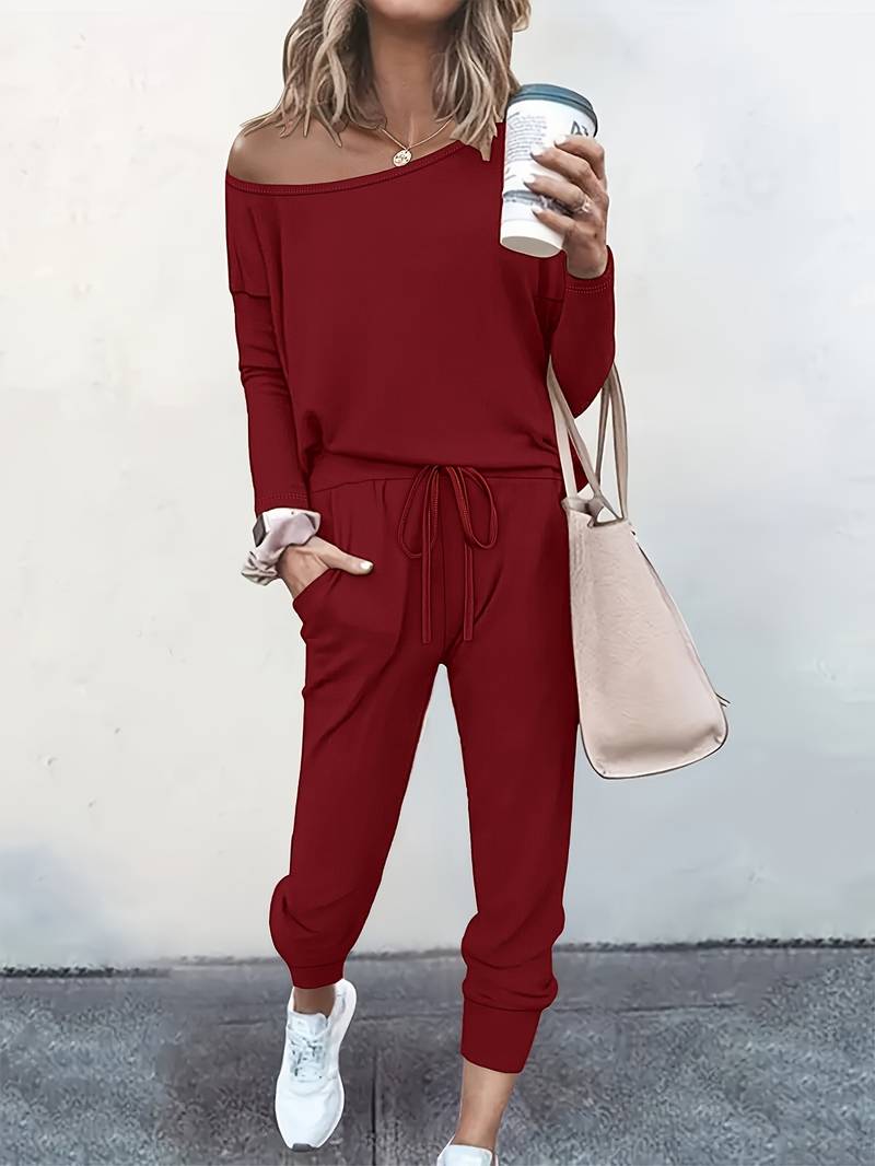 Women's Two Piece Jogger Set in Breathable Fabric | Adjustable Drawstring Waist, Elastic Ankle Cuffs | Size XS-2XL, 5 Colors