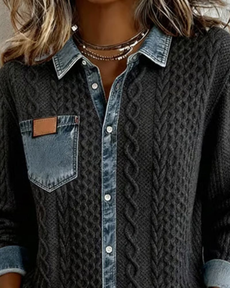 Nyla | Cable Knit Button-Down Shirt with Long Sleeves for Women