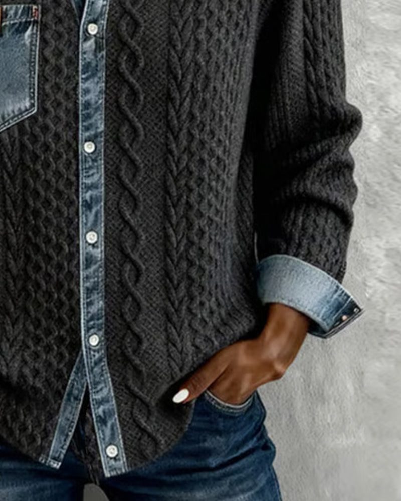 Nyla | Cable Knit Button-Down Shirt with Long Sleeves for Women