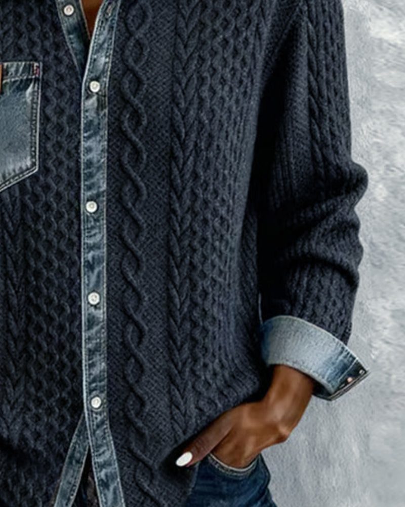 Nyla | Cable Knit Button-Down Shirt with Long Sleeves for Women