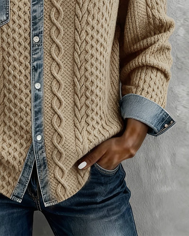 Nyla | Cable Knit Button-Down Shirt with Long Sleeves for Women