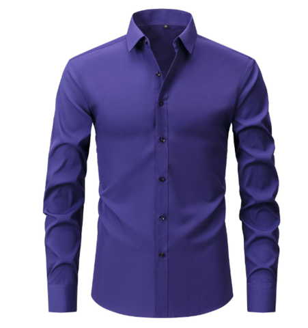 Men's Formal Long-Sleeve Button-Up Shirt, Fitted Collar