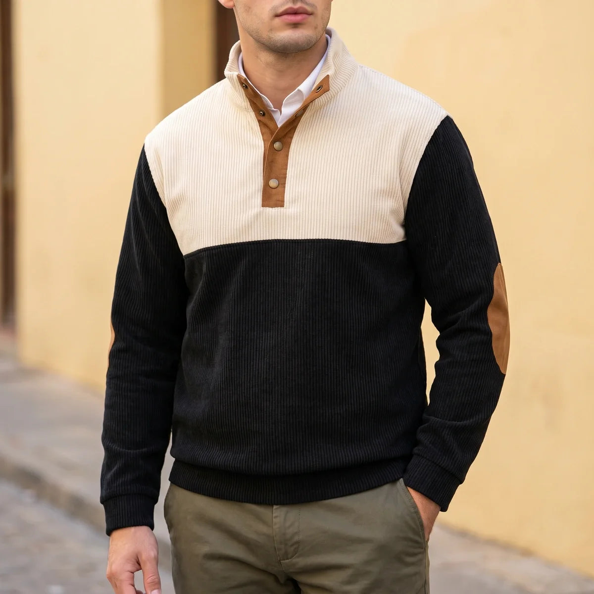 Oberon Two Tone Corduroy Mock Neck Sweater