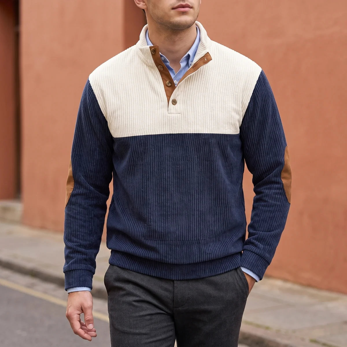 Oberon Two Tone Corduroy Mock Neck Sweater