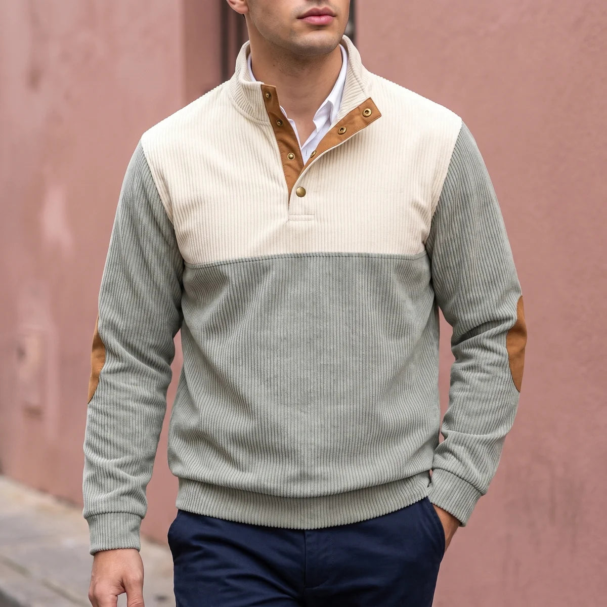 Oberon Two Tone Corduroy Mock Neck Sweater