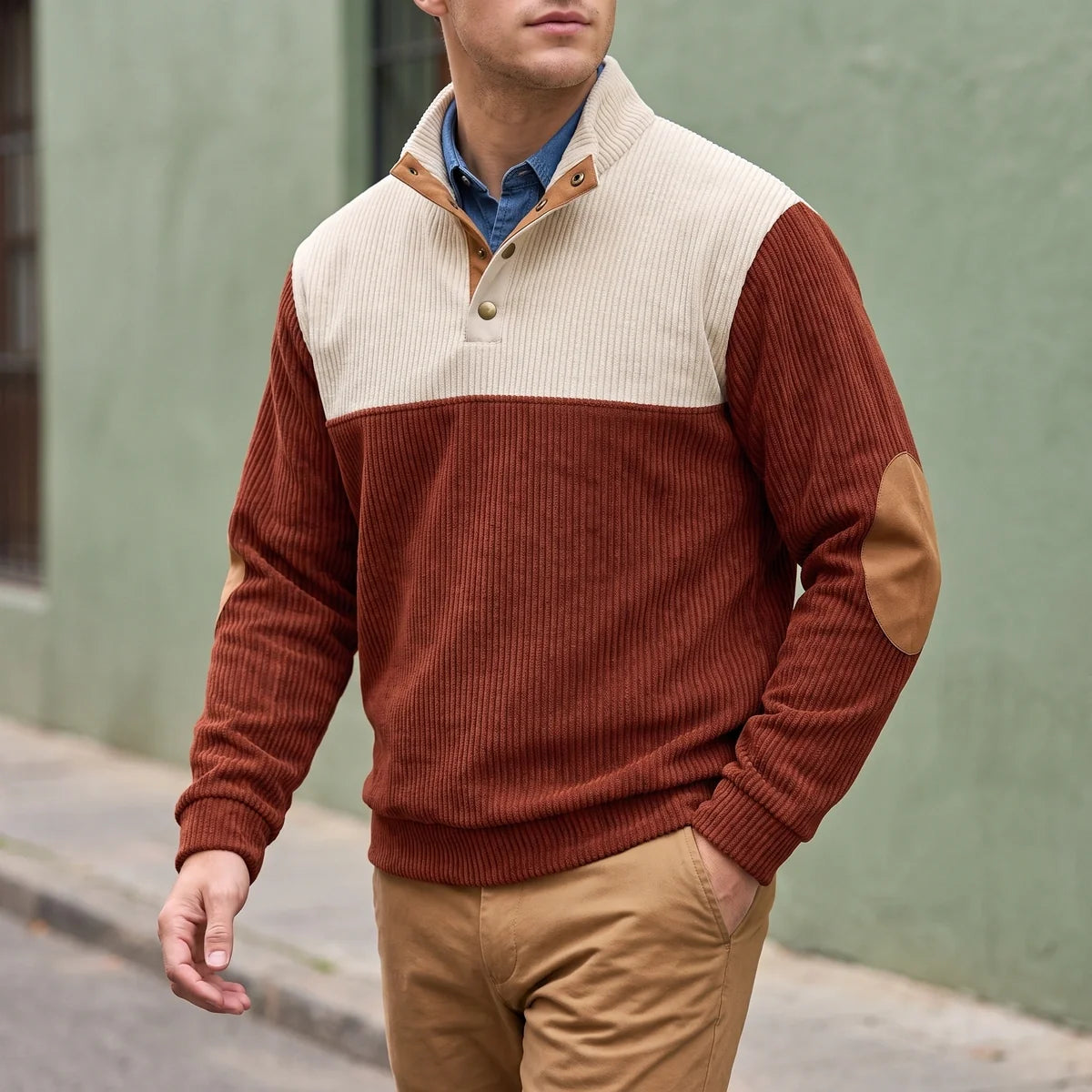 Oberon Two Tone Corduroy Mock Neck Sweater