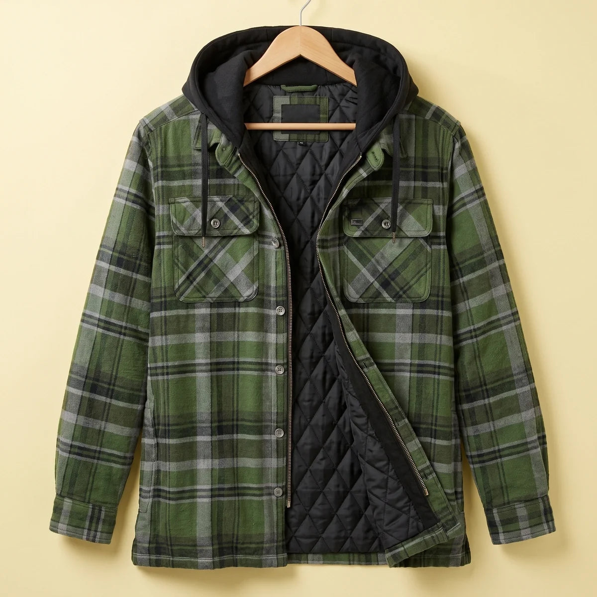 Octavius Quilted Lined Plaid Flannel Hooded Jacket