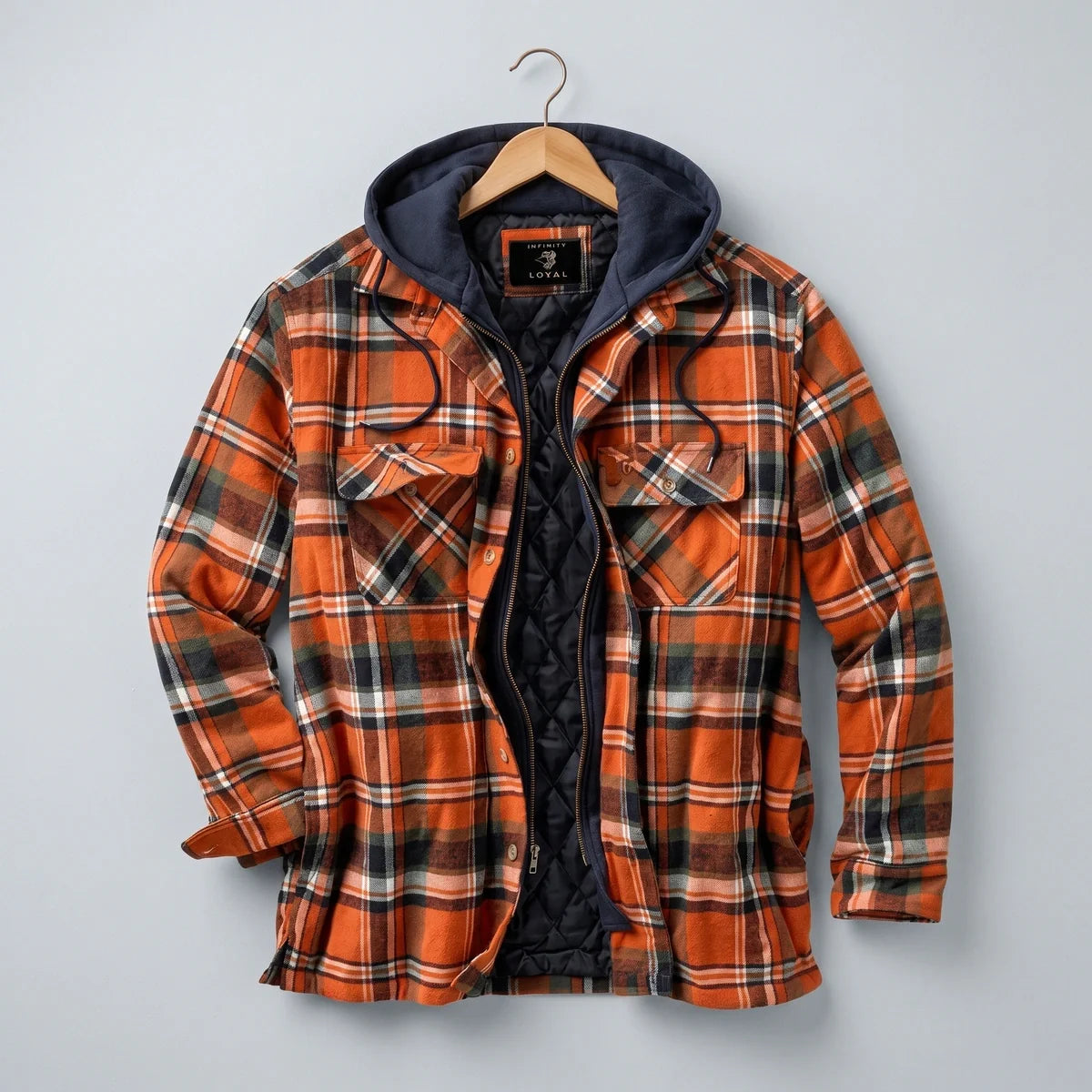 Octavius Quilted Lined Plaid Flannel Hooded Jacket