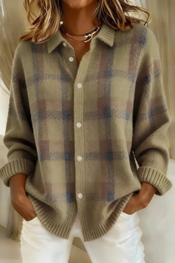 Odette | Plaid Knit Button-Up Cardigan for Women