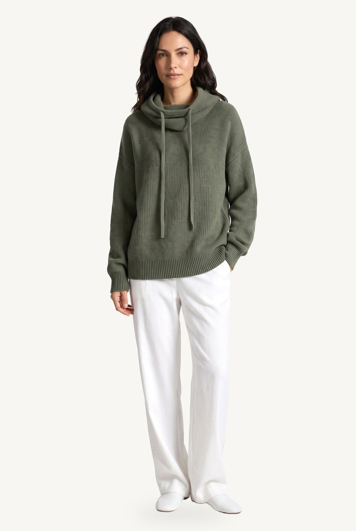 Women's Textured Knit Hoodie, Drawstring Hood, Long Sleeves