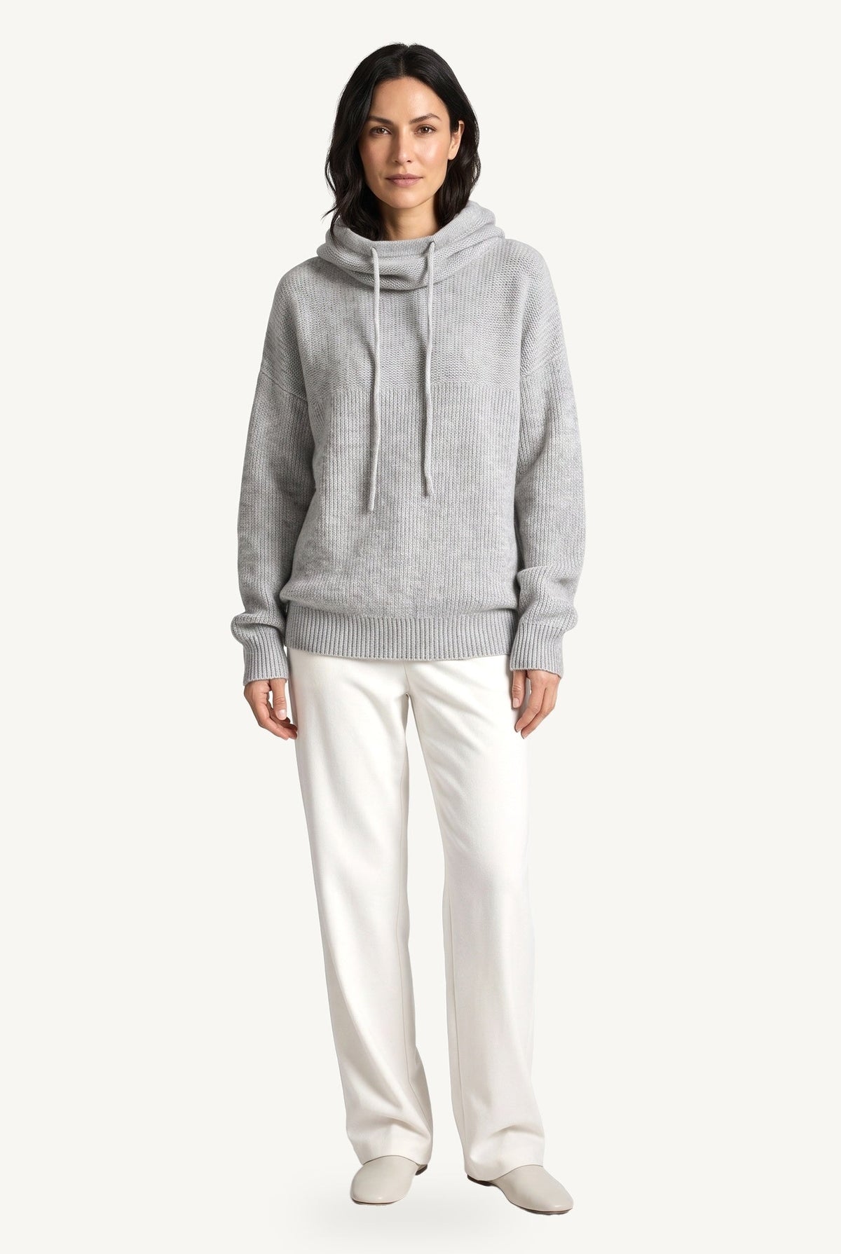 Women's Textured Knit Hoodie, Drawstring Hood, Long Sleeves