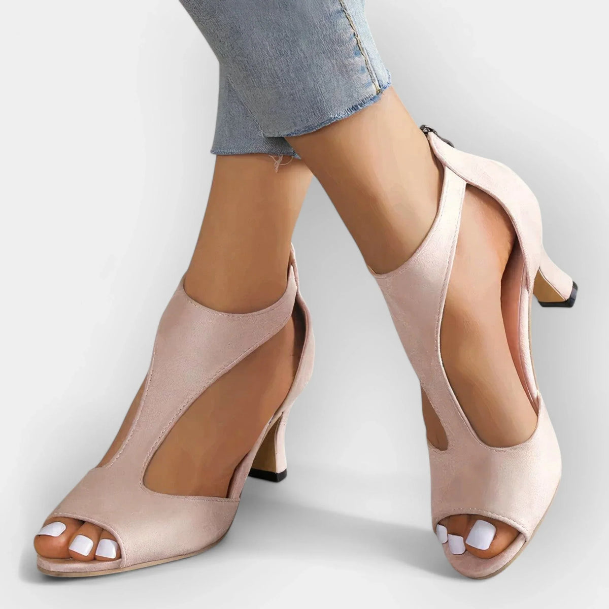 Olivia | Women's Open Toe Orthopedic Strap Heel Sandals with Zip Closure